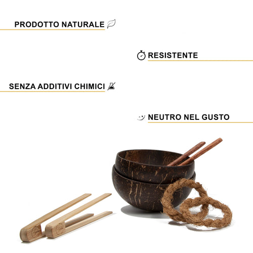 Set Ciotola in Cocco Naturale Fatta a Mano